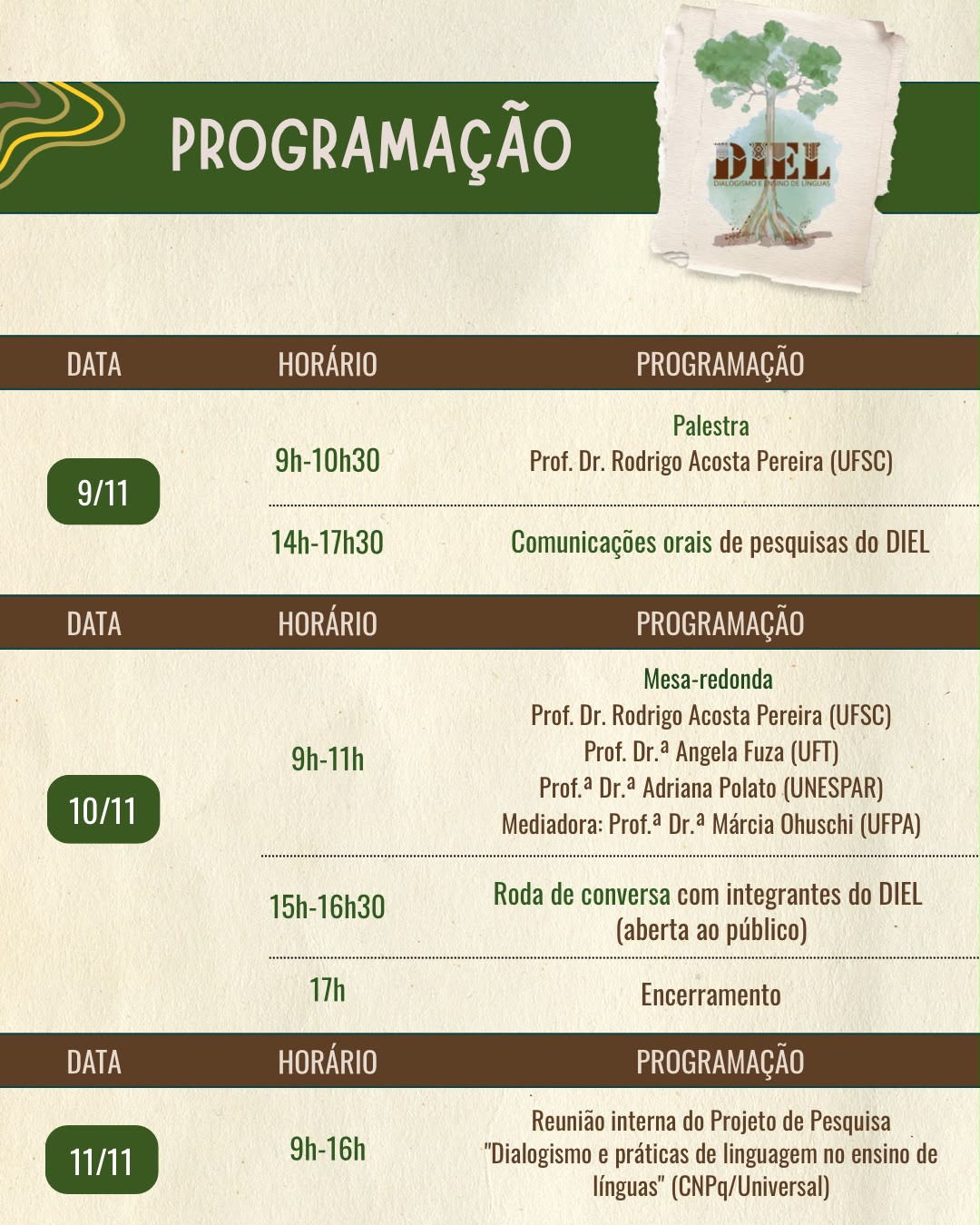 Programação do evento